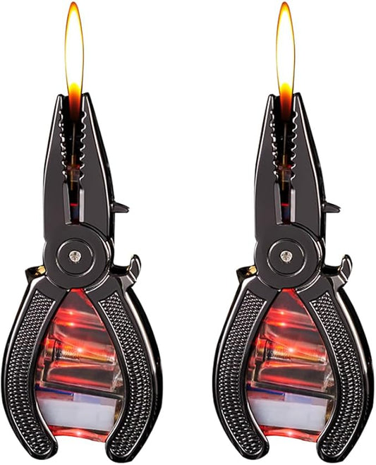 2PACK Black Windproof Flame Adjustable Lighter,Cool,Jet Torch Flame Lighters,Butane Refillable Torch,BBQ Candles Camping (No Butane Fuel)