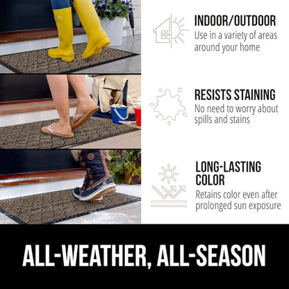 GORILLA GRIP 100% Waterproof All-Season WeatherMax Doormat, Durable Natural Rubber, Stain and Fade Resistant, Low Profile, Indoor Outdoor Doormats, Easy Clean Patio Entry Mat, 17x29, Latte Quatrefoil