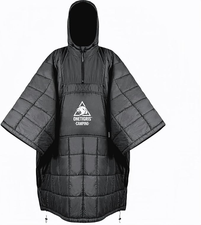 OneTigris Camping Blanket Honcho Poncho with 3M Thinsulate Insulation,Wearable Sleeping Bag Poncho for Camping Large Ultralight Water-Resisitant Warm Wearable Blanket for Outdoor Camping,Hiking