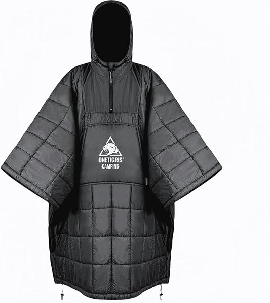 OneTigris Camping Blanket Honcho Poncho with 3M Thinsulate Insulation,Wearable Sleeping Bag Poncho for Camping Large Ultralight Water-Resisitant Warm Wearable Blanket for Outdoor Camping,Hiking
