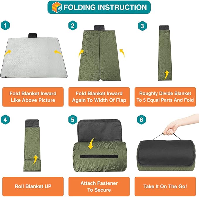 SUN CUBE Large Waterproof Camping Blanket, Fleece Quilted Stadium Blanket for Cold Weather, Windproof Foldable Outdoor Blanket Mat for Picnic, Beach, Pets, Car, 60x80in