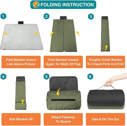 SUN CUBE Large Waterproof Camping Blanket, Fleece Quilted Stadium Blanket for Cold Weather, Windproof Foldable Outdoor Blanket Mat for Picnic, Beach, Pets, Car, 60x80in