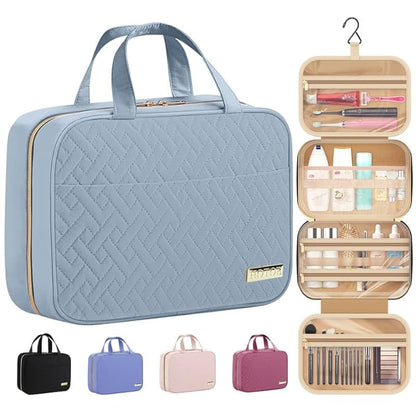 HOTOR Travel Toiletry Bag w/Hanging Hook - Spacious Toiletry Bag Essentials for Women & Men, Makeup Bag/Big Comparment, Waterproof for Travel Accessories, Medium, Light Blue