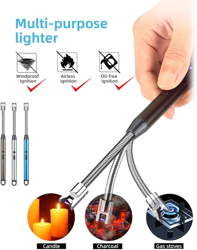 3 Pack Candle Lighter,Arc Lighter with USB Charging,Flameless Windproof,LED Battery Display,Safety Switch,Rotate 360 Degrees,for Aromatherapy,Candles,BBQ,Camping. (Sliver&Grey&Blue)