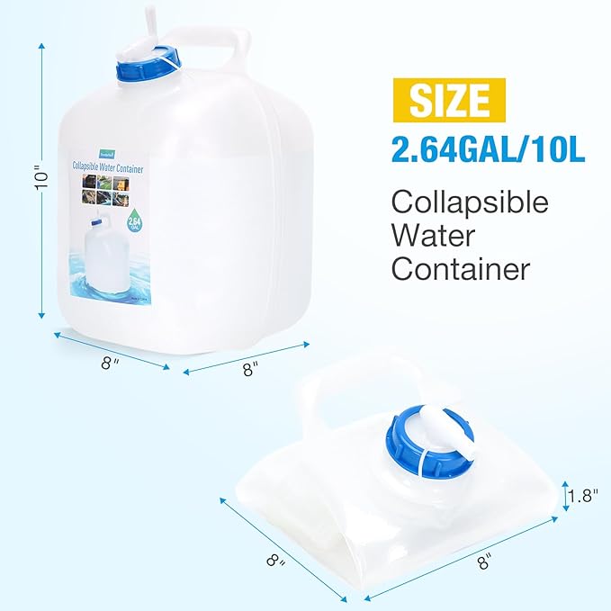 Collapsible Water Container,Potable Water Storage Containers,Water Jug 2.6 Gallon,Camping Water Container with Spigot,Double Handles Foldable Portable Water Jug for Camping,Hiking,Outdoors(2 Pack)