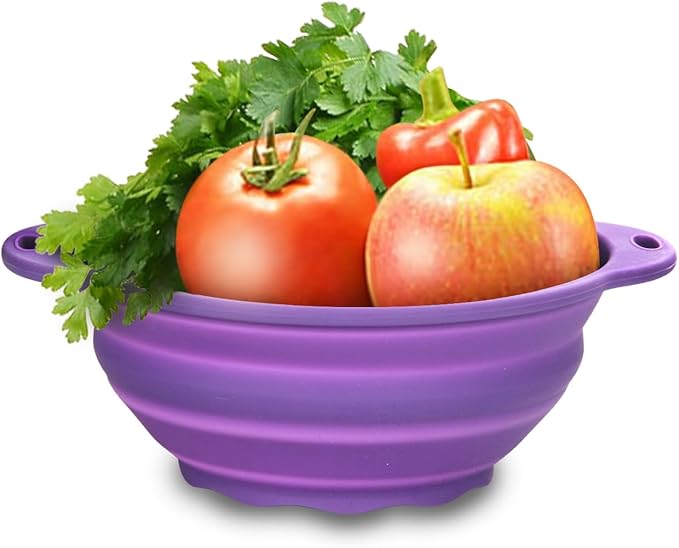 Collapsible SiliconelSalad Bowl 64oz Camping Bowl Outdoor Hiking Travel Durable Bowl for Storage and Mixing Food-Grade Silicone Food Storage Container 1 Pack (Purple)
