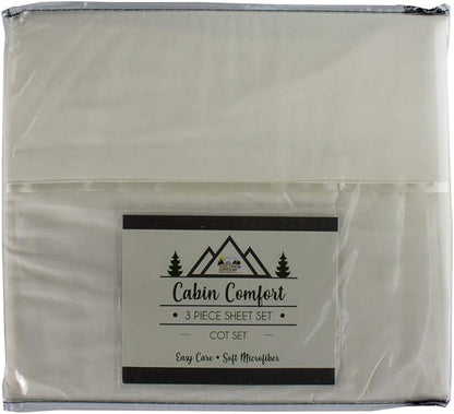 Everything Summer Camp Cabin Comfort - Cot Sheet for Camping and RV Cots - Fits All Cot Size Beds Comfortably -72 x 28 Inches - Super Soft (3 Piece Cot (Fitted, Flat, Pillowcase), Cream)