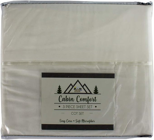 Everything Summer Camp Cabin Comfort - Cot Sheet for Camping and RV Cots - Fits All Cot Size Beds Comfortably -72 x 28 Inches - Super Soft (3 Piece Cot (Fitted, Flat, Pillowcase), Cream)