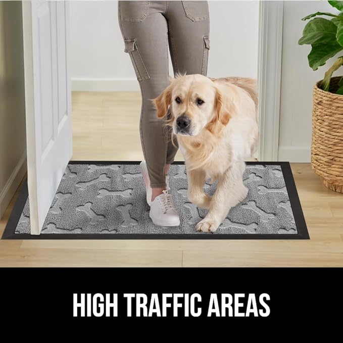 GORILLA GRIP 100% Waterproof All-Season WeatherMax Doormat, 47x35, Durable Natural Rubber, Stain and Fade Resistant, Low Profile Indoor Outdoor Door Mats, Easy Clean Patio Entry Mat, Light Gray Bones