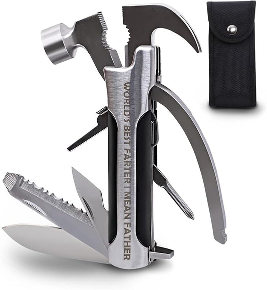Fathers Gifts for Dad from Daughter Son WORLD'S BEST FATHER I MEAN FATHER Hammer Multitool Camping, 12 In 1 Pocket Multi Survival Tools Cool Gadgets Christmas Birthday Gifts for Men boyfriend