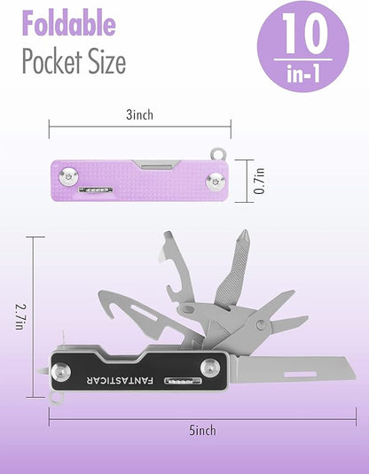 FantastiCAR 10 in 1 Multi-tool, EDC Folding Pocket Knife with SIM Card Removal Pin for Daily Needs, Outdoor Activities, Christmas Gifts (Purple)