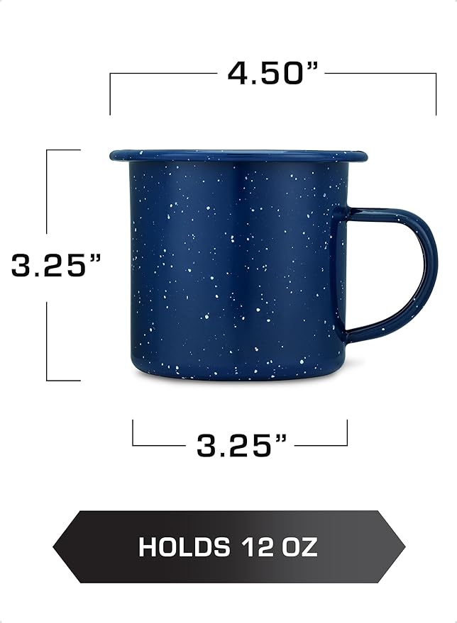 COLETTI Classic Percolator Coffee Pot & Enamel Mug Set — Camping Coffee Pot, Enamel Coffee Mug – Complete Nostalgic Bundle – German Imported Enamel Powder [Blue, 12 Cup] [12 oz, Set of 4]