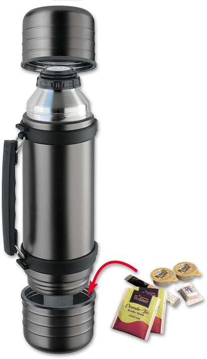 LiteXpress 1 Liter Titanium Grey Stainless Steel Removable Insulating Plastic Drinking Mug with Vacuum Flask and Quick System for One Hand Use