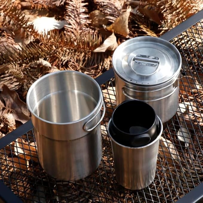 2Pcs 4Pcs Foldable Camping Cups and Mugs Pot 304-Food-Grade Stainless Steel Outdoor-cookware-Set with Vented lid