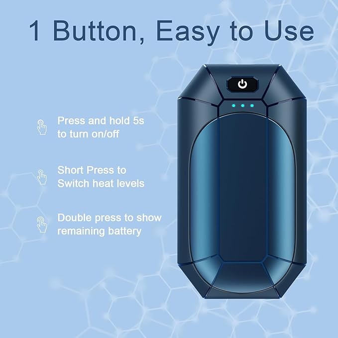 Electric Hand Warmers Rechargeable 2 Pack, Reusable Handwarmers, Portable Pocket Heater for Camping, Hunting, Golf, Gift for Men Women (Blue)