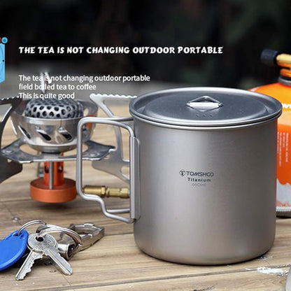 TOMSHOO Titanium Mug 650ml/22 oz Camping Titanium Pot with Lid Camping Coffee Cup with Foldable Handle for Camping Hiking Travelling Backpacking Camping Open Fire