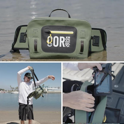 Waterproof Hip Pack | 8L Submersible Lumbar Fishing Waist Pack with Airtight Zipper | Perfect for Fly Fishing, Boating, Camping, Hiking or Paddleboarding | includes free IPX8 Waterproof Phone Case