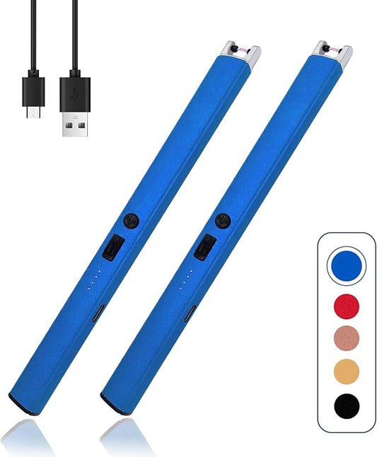 2 PCS Candle Lighter,Windproof Flameless Electric Lighter with LED Power Display ＆ Safety Switch, Upgraded Plasma USB Rechargeable Lighter for Birthday Camping BBQ (Blue)