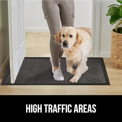 GORILLA GRIP 100% Waterproof All-Season WeatherMax Doormat, Durable Natural Rubber, Stain and Fade Resistant, Low Profile, Indoor Outdoor Door Mats, Easy Clean Patio Entrance Mat, 17x29, Gray Diamond