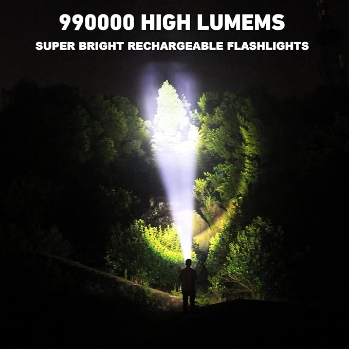 Rechargeable Flashlights 990,000 High Lumens - 2 Pack, 12 Hours Powerful LED Flash Light with 3 Modes, Super Bright & IPX5 Waterproof Torch for Camping, Home, Emergencies