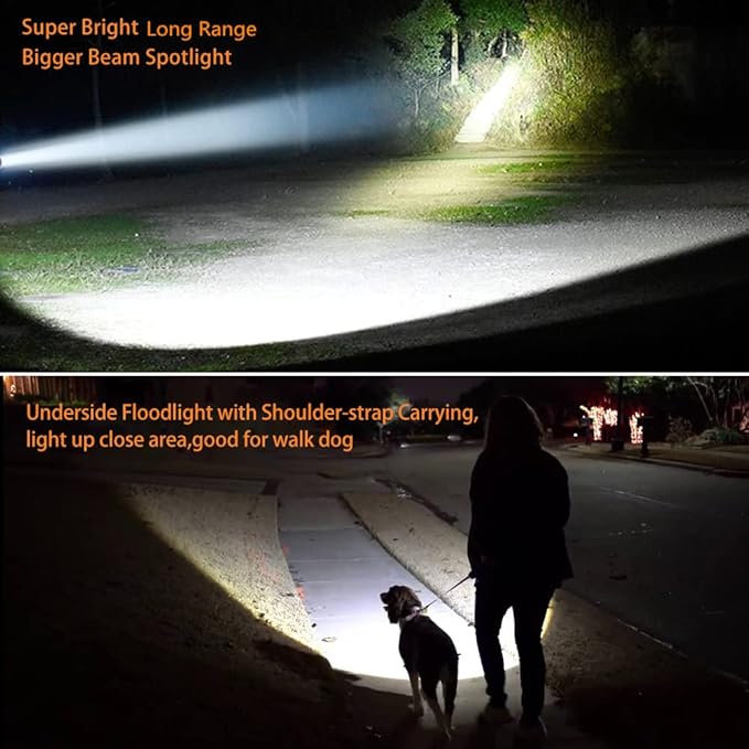 Multi functions Rechargeable Flashlight High Lumens,Handheld Spotlight LED 6000 Lumens Super Bright, Large Battery 10000 Long lasting Powerful Searchlight plus Side Lantern,Home Outdoor