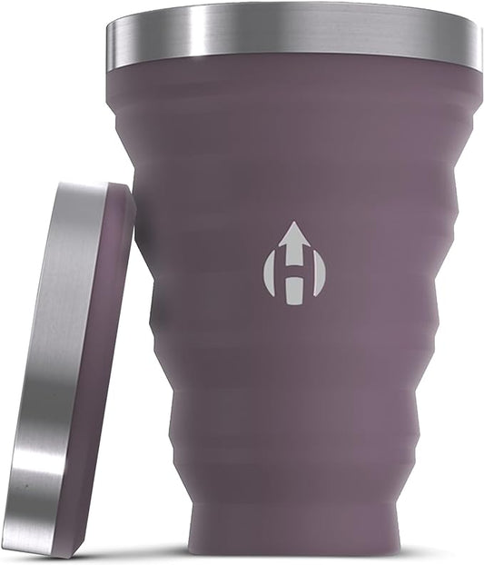 HYDAWAY Collapsible Pint - 16 oz, Silicone & Steel Rim I Collapsible Cup for Beer, Water & Soda, Portable Drinking Cup for Party, Camping, Backpacking & Hiking, Folding Travel Cups Collapse to 1-inch