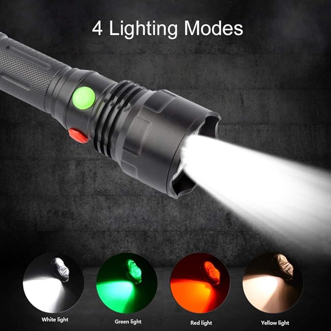 BESTSUN 4 Color in 1 Outdoor Flashlight with Red Green White Yellow Light, Multiple Color Flashlights Road Signal Torch for Night Vision, Camping, Hiking, Fishing