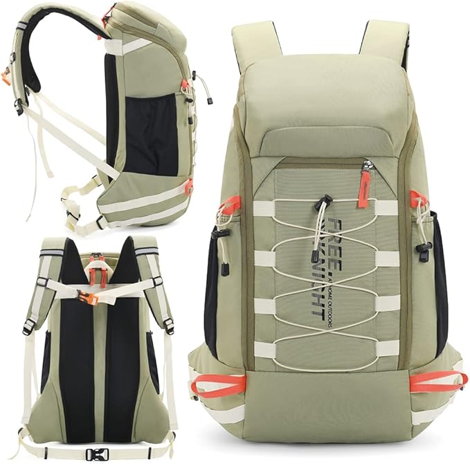 Bseash 40L Waterproof Hiking Camping Backpack with Rain Cover, Outdoor Sport Travel Daypack Rucksack for Skiing Cycling (Pea Green)