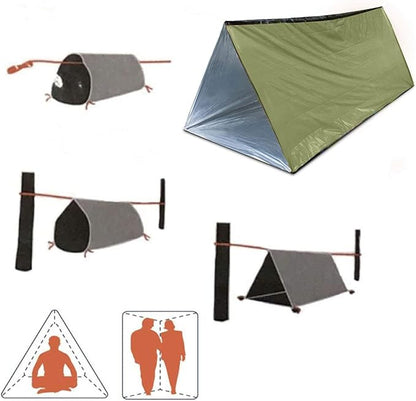 1 Piece Survival Shelter, Polyester Film Emergency Tent with String Bundle Pocket Whistle,String with Buckle for Hiking, Camping, First Aid Hurricane