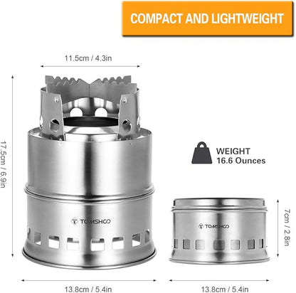 TOM SHOO Camping Stove Camp Wood Stove Portable Foldable Stainless Steel Burning Backpacking Stove for Outdoor Hiking Picnic BBQ
