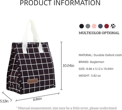 Lunch bag, Insulated Lunch Bag for Women Men, Lunch Containers Reusable Lunch Tote Bags for Work, Travel, Outdoor (BlackGrid)