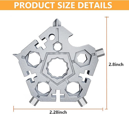 2PCS 23-in-1 Portable Carbon Steel Snowflake Multi Tool with Key Ring,Hand Tool Portable,Bottle Opener,Flat Phillips Screwdriver,Wrench Kit for Adventure Camping Travel Tool (Silver-2pcs)