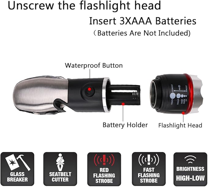 Multi Tool LED Flashlight,Surivival Tools for Cars, Emergency and Camping, ALL IN One Tactical Torch Light with Hammer Seatbelt Cutter Knief Bottle Opener Scissors Screwdrivers