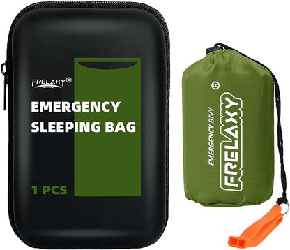 Frelaxy Emergency Sleeping Bag 1-Pack/2-Pack, Extra-Thick Compact Survival Bivy with Whistle, Storage Pouch, and EVA case, Perfect for Survival Kits