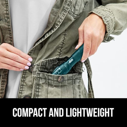 Gorilla Grip Powerful LED 750 FT Water Resistant 5 Adjustable Mode Tactical Flashlight, High Lumens Ultra Bright Battery Zoom Flashlights, Small Camping Car Mini Flash Light Accessories, 2 Pack Teal