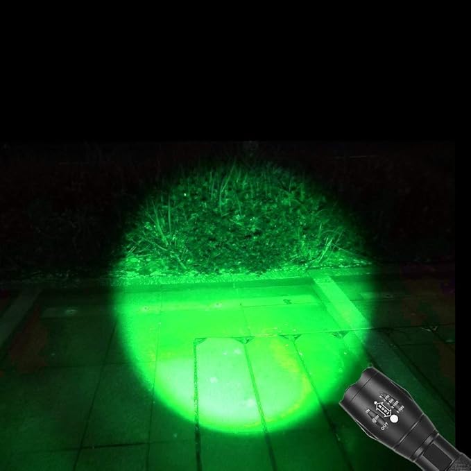 2 Pack Tactical Green Light Flashlight Single Modes Zoomable LED Hunting Light for Night Vision