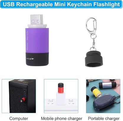 PATIKIL Mini Keychain Flashlight, Pocket LED Flashlight Portable Torch USB Rechargeable for Outdoor Camping Party, Purple