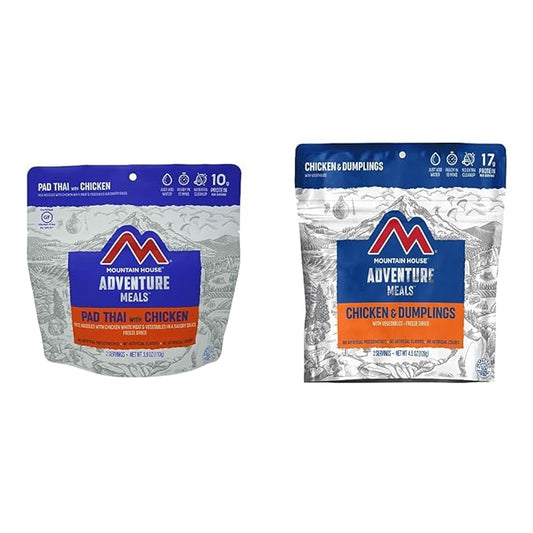 Mountain House Pad Thai with Chicken | Freeze Dried Backpacking & Camping Food |2 Servings | Gluten-Free and Mountain House Chicken & Dumplings | Freeze Dried Backpacking & Camping Food |2 Servings