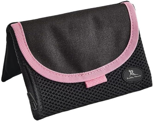Running Buddy Magnetic Buddy Pouch, Beltess, Chafe and Bounce Free, Runners Fanny Pack, Phone Holder, Great for Running, Walking, Traveling & More, For Men & Women - 5-7/8" L x 4" W - Black and Pink