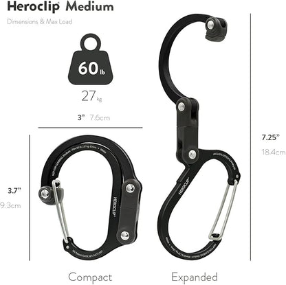 GEAR AID HEROCLIP 360° Swivel Carabiner Gear Clip and Hook (Medium) for Camping, Backpack, Suitcases and Garage Organization