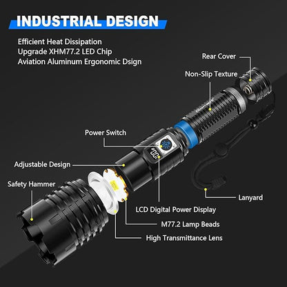 Goreit Flashlights LED High Lumens Rechargeable, 980,000 Lumens XHM77.2 Super Bright Flash Light USB, Handheld Flashlight High Powered,Powerful Flashlight Waterproof for Emergency Camping