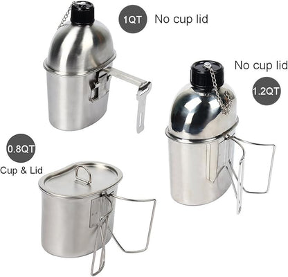 1.2QT Portable Water Bottle Stainless Steel Military Canteen with Cup Green Bag Outdoor Sport Camping Hiking Travel