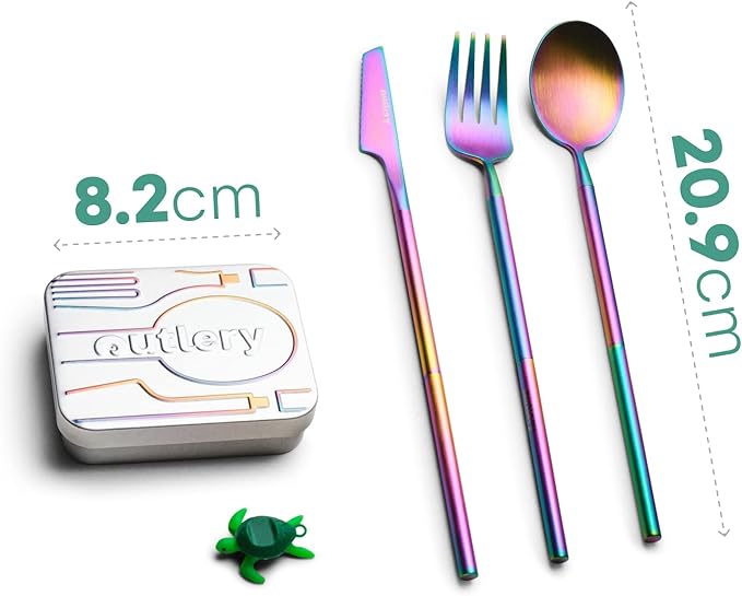 Outlery | Portable & Reusable Stainless Steel Travel Cutlery Set (Rainbow) - Includes Travel Case for Easy Transport