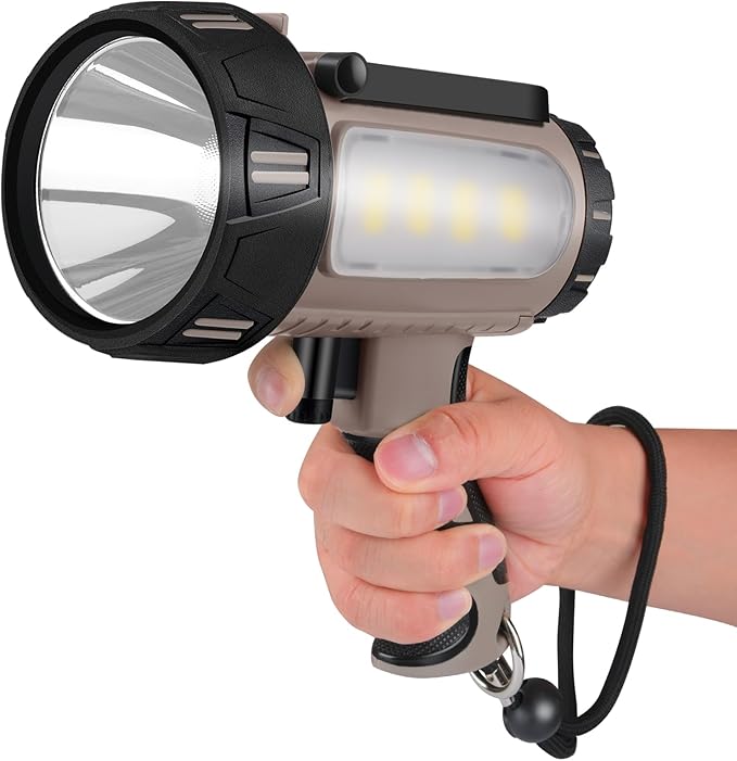 Rechargeable Spotlight Flashlight, Super Bright Waterproof Handheld Spot Light 6 Models with Foldable Stand for Outdoor Boating Camping Fishing Hunting