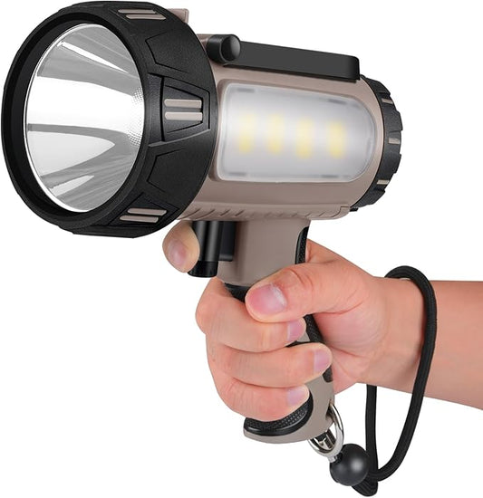 Rechargeable Spotlight Flashlight, Super Bright Waterproof Handheld Spot Light 6 Models with Foldable Stand for Outdoor Boating Camping Fishing Hunting