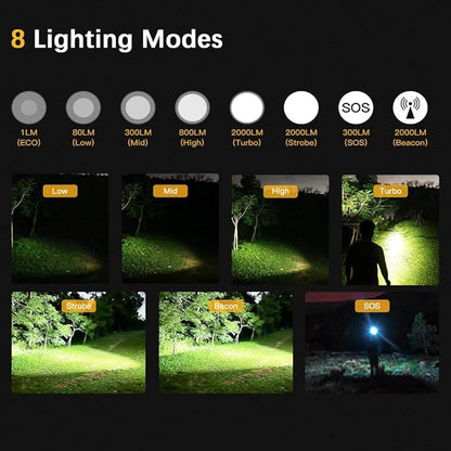 Wurkkos FC12 Tactical Flashlights High Lumens, 345M Long Range Rechargeable Flashlights, 2000Lumens Super Bright Led Flash Light,IP68 Waterproof Flashlight for Camping Hiking Fishing(Black)