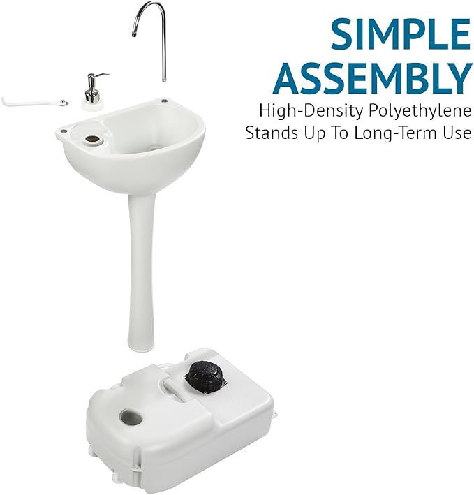 Hike Crew Advanced Portable Outdoor Foot Pump Camping Sink – Hose Connector for Optional Continues Water – 5 Gallon (19L) Tank, Wheels, Soap Dispenser, Faucet – Hand Wash Basin for Travel, Garage