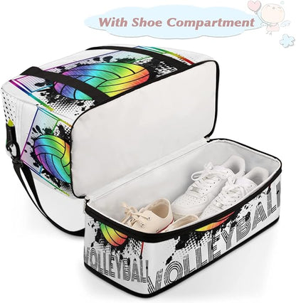 Sports Gym Bag, Volleyball Sport Ball Travel Duffel Bag with Shoes Compartment Waterproof Overnight Bag Workout Weekender Bag Boys Girls Yoga Dance Bag Gym Tote Bag for Women Men