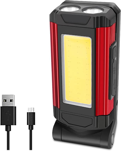 LED COB Rechargeable Flashlight Worklight,Trouble Lamp Gadget for Men Dad Birthday Gift Idea,Portable Torch Tool with Magnet Base 180° Rotate 7 Modes 2 Colors Light for Camping Mechanic BBQ