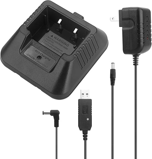 BAOFENG uv-5r charger,original desktop walkie talkie charger with US Adapter 100v-240v for BAOFENG BF-F8HP UV-5X3 5RA 5RB 5RC 5RD 5RE 5REPLUS radio accessories (Base + charger + USB charging cable*1)